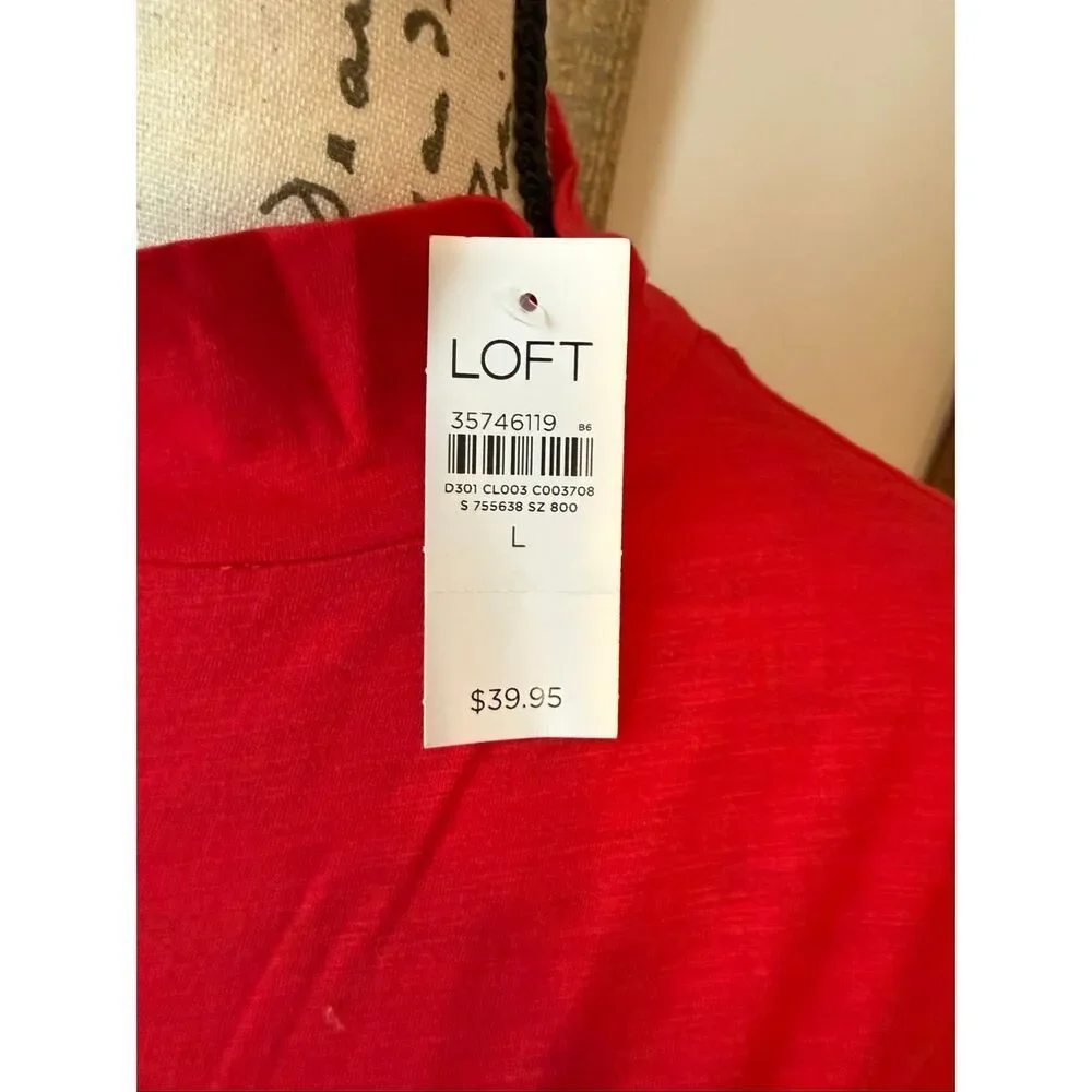 NWT Loft Women's Cotton Mock Neck Long Puff Sleeves Blouse Bright Red Size Large